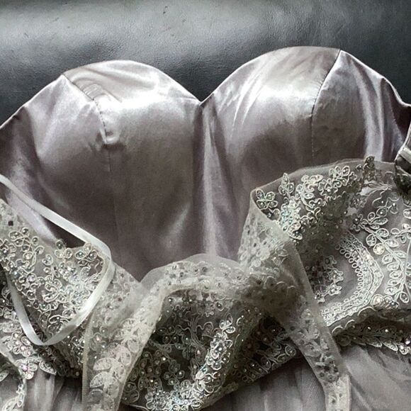 MAY QUEEN COUTURE DRESS PROM HOMECOMING WEDDING FORMAL SEQUIN STRAPPY SILVER 8 - Picture 12 of 12